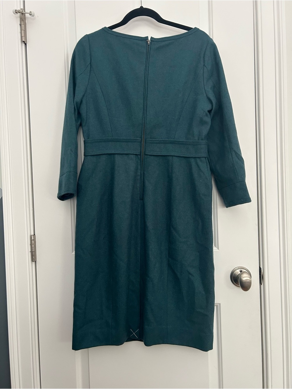 J.Crew Wool Teal 3/4 Length Sleeve Sheath Work Dress - Picture 3 of 4
